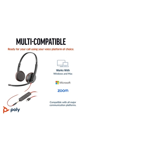 POLY Blackwire 3225 Stereo USB-C Headset +3.5mm Plug +USB-C/A Adapter