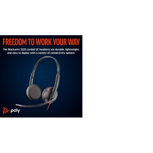 POLY Blackwire 3225 Stereo USB-C Headset +3.5mm Plug +USB-C/A Adapter