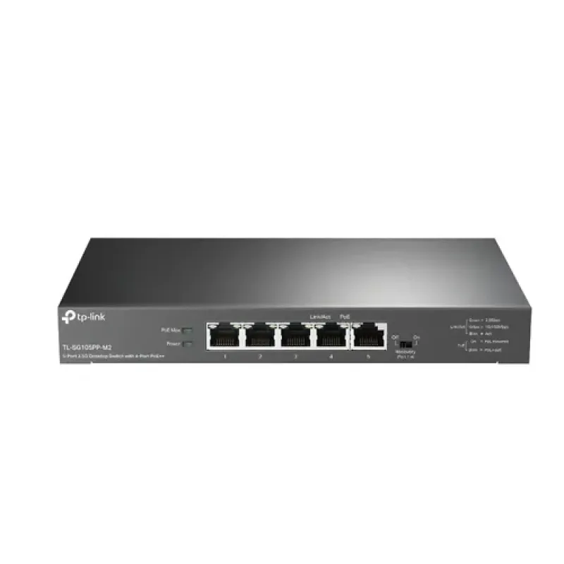 TP-Link TL-SG105PP-M2 tinklo komutatorius Ne-valdomas Gigabit Ethernet (10/100/1000) Maitinimas per Eternetą (PoE) Juoda