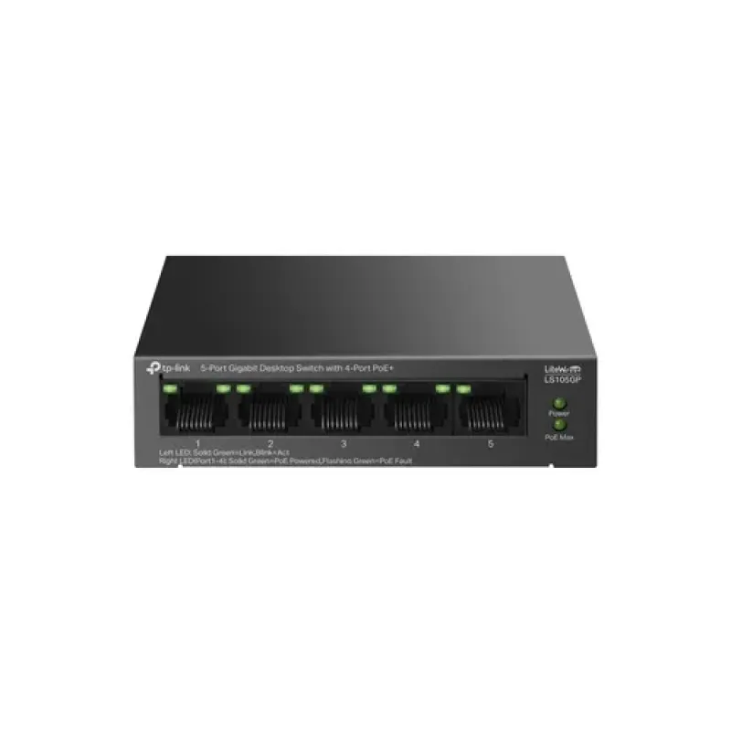 TP-Link LiteWave LS105GP tinklo komutatorius Ne-valdomas Gigabit Ethernet (10/100/1000) Maitinimas per Eternetą (PoE) Juoda