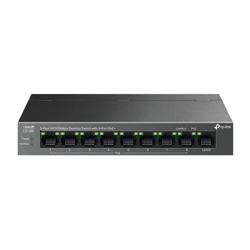 TP-Link LiteWave LS109P tinklo komutatorius Ne-valdomas Fast Ethernet (10/100) Maitinimas per Eternetą (PoE) Juoda