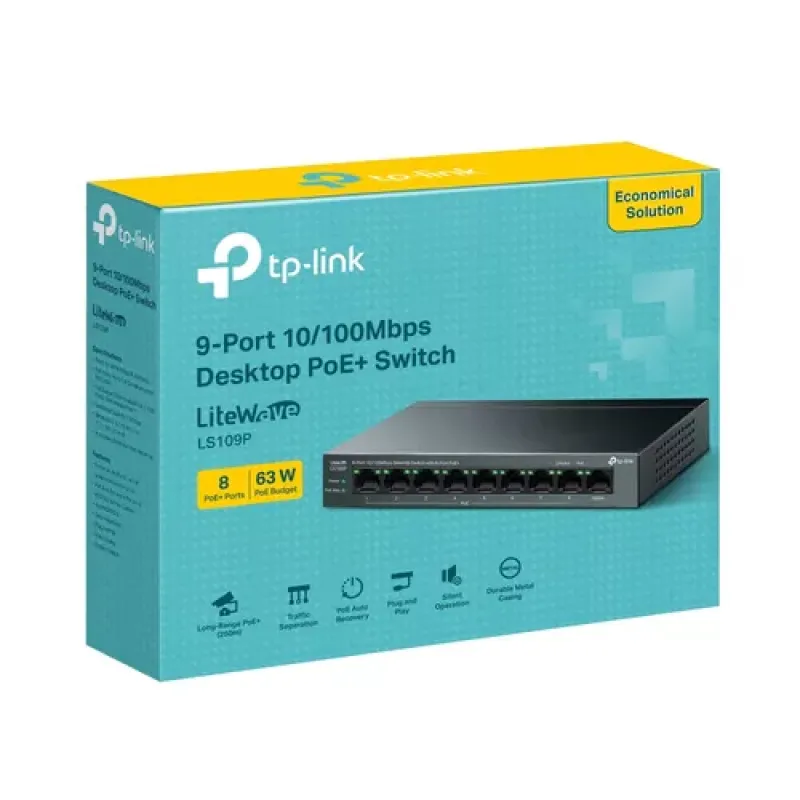 TP-Link LiteWave LS109P tinklo komutatorius Ne-valdomas Fast Ethernet (10/100) Maitinimas per Eternetą (PoE) Juoda