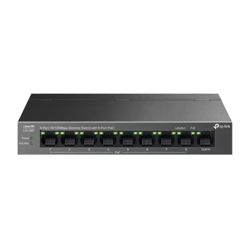 TP-Link LiteWave LS109P tinklo komutatorius Ne-valdomas Fast Ethernet (10/100) Maitinimas per Eternetą (PoE) Juoda