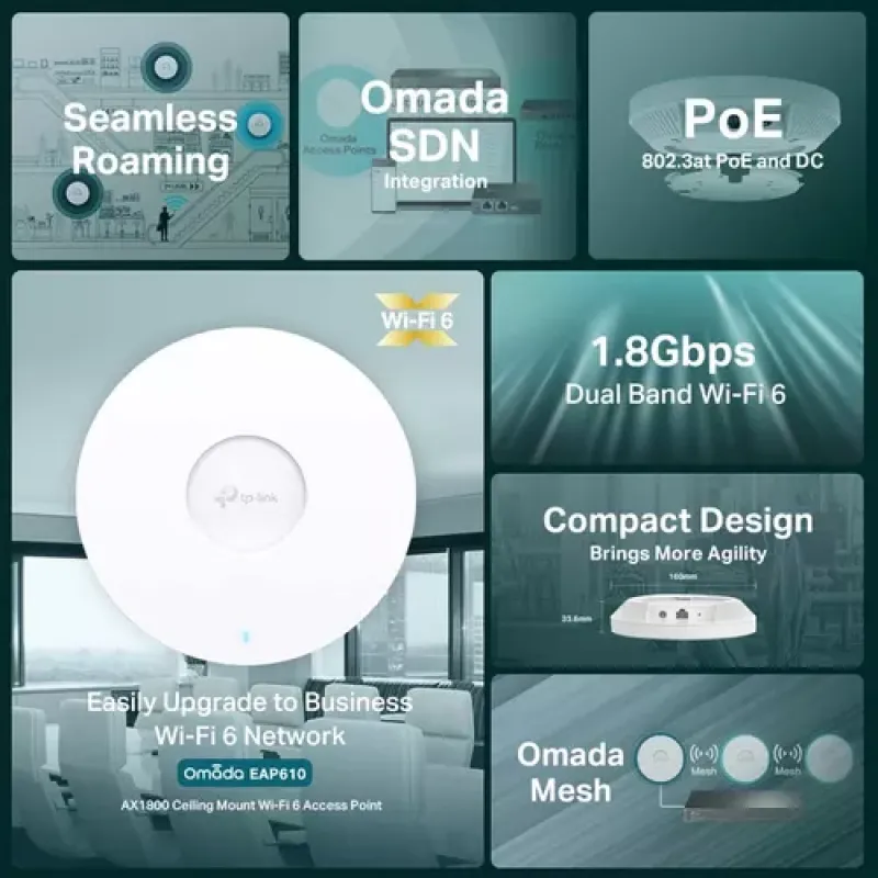 TP-Link Omada EAP610 WLAN prieigos taškas 1775 Mbit/ai Balta Maitinimas per Eternetą (PoE)