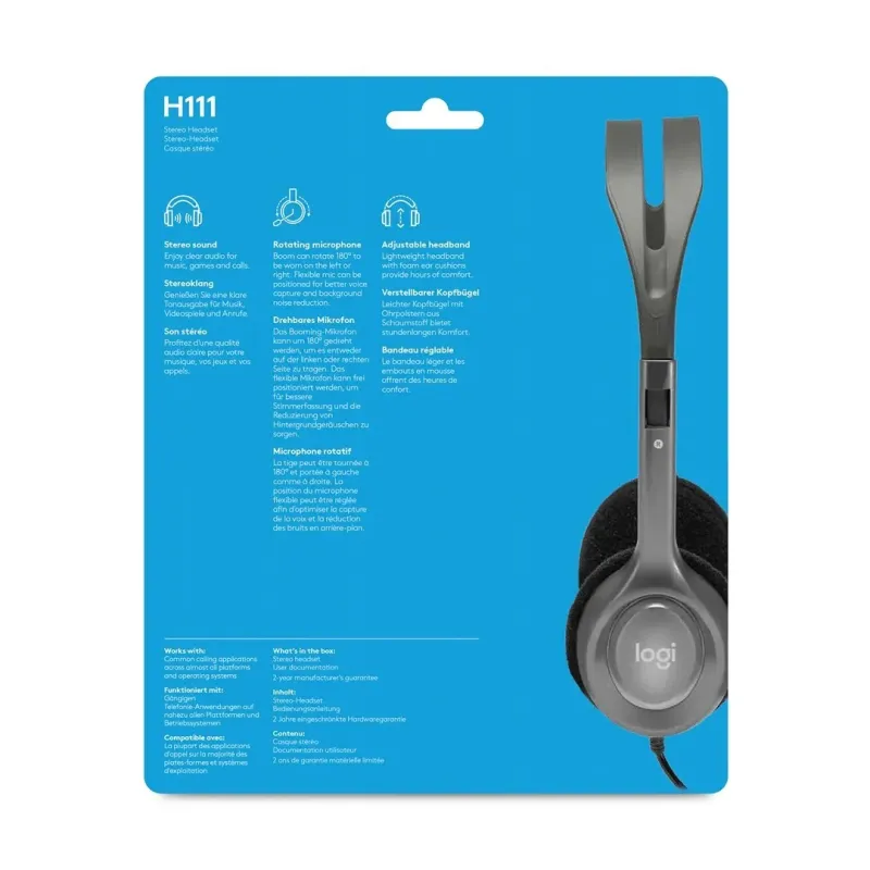 Logitech H111 Auriculares Alámbrico Diadema Oficina/Centro de llamadas Gris