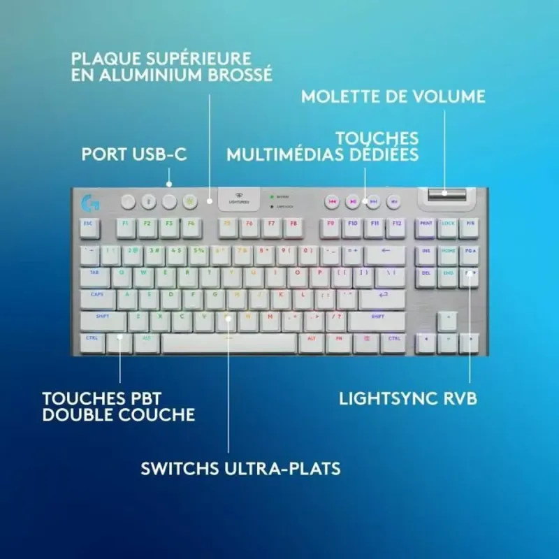 Klaviatūra Logitech G915 X Balta Prancūzų AZERTY