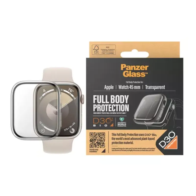 PanzerGlass Apple Watch Full Body Case D30 Permatomas Grūdintas stiklas, Polietileno tereftalatas (PET)