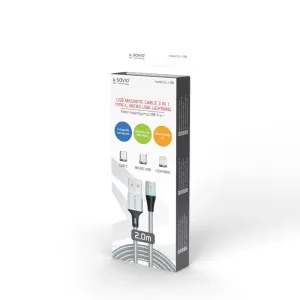 Savio CL-156 cable USB 2 m USB 2.0 USB C Micro USB A/Lightning Plata