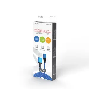 Savio CL-157 cable USB 2 m USB 2.0 USB C Micro USB A/Lightning Azul