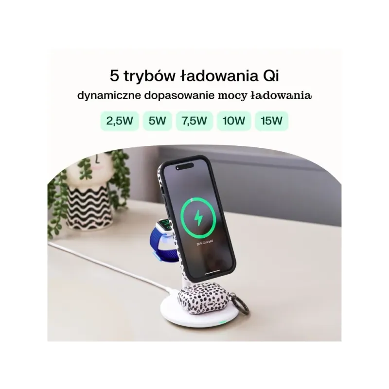 Green Cell MSST-GC-3IN1-B mobile device charger Headphones, Headset, Smartphone, Smartwatch Black Wireless charging Auto