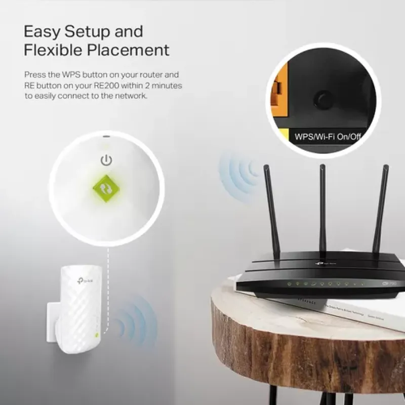 TP-Link RE200 tinklo stiprintuvas Tinklo kartotuvas Balta 10, 100 Mbit/ai