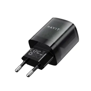 Havit UC303 EU - Cargador de viaje GaN de 30 W y doble puerto, negro