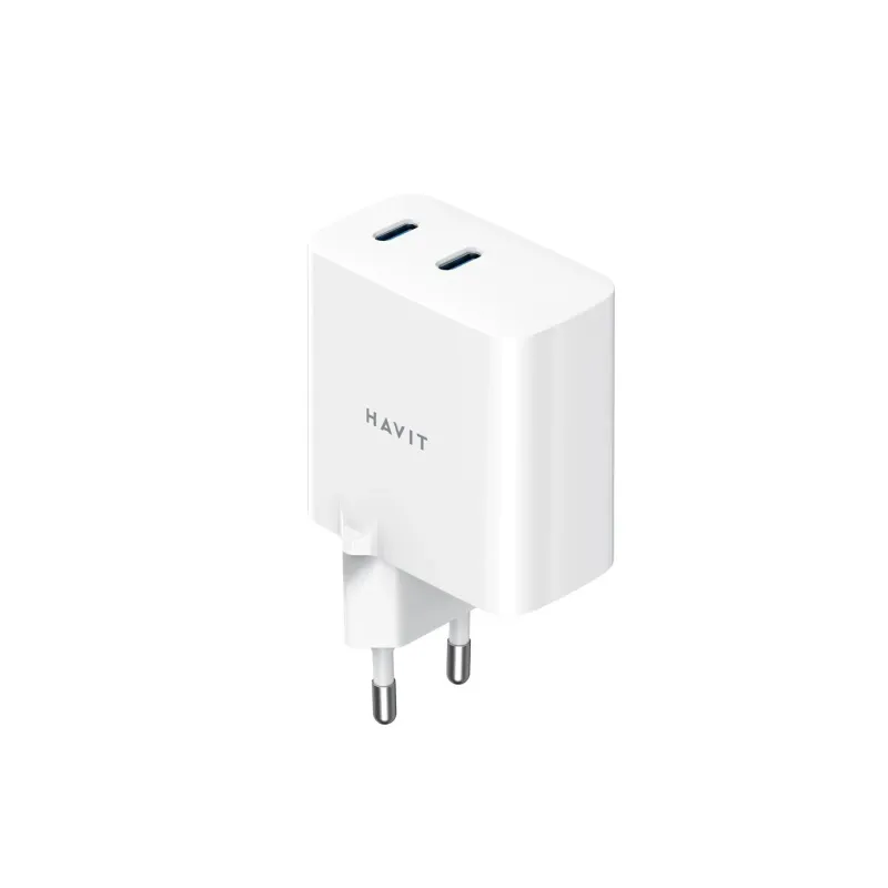 Havit UC45 EU - Cargador de viaje GaN de 45 W y doble puerto, negro