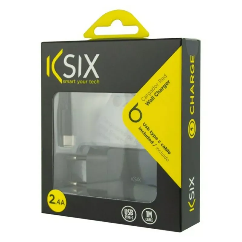 Sieninis įkroviklis + USB A - USB C kabelis KSIX USB Juoda