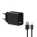 Sieninis įkroviklis + USB A - USB C kabelis KSIX USB Juoda