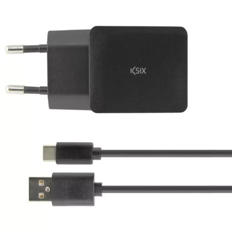 Sieninis įkroviklis + USB A - USB C kabelis KSIX USB Juoda