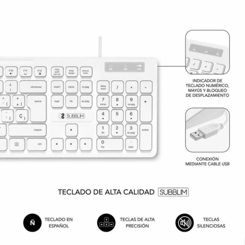 Klaviatūra Subblim SUBKBC0SSK51 Balta Ispaniška Qwerty