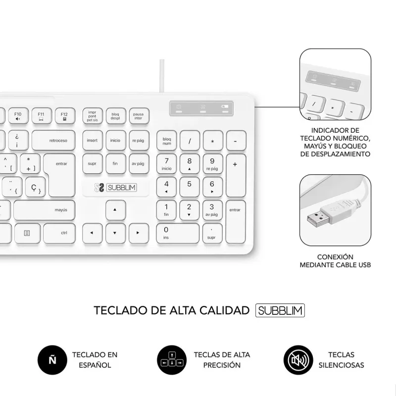 Klaviatūra Subblim SUBKBC0SSK51 Balta Ispaniška Qwerty